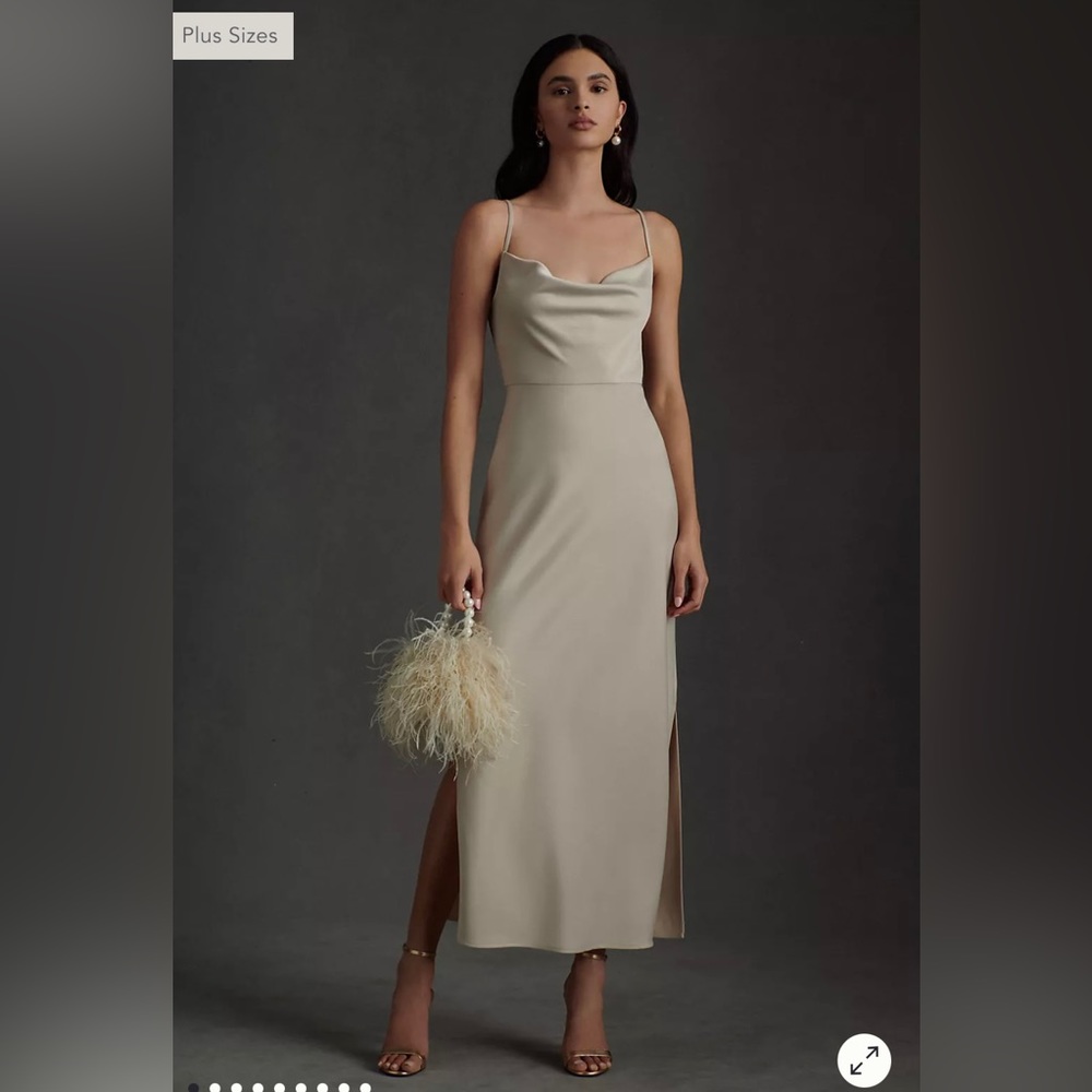 BHLDN Cali Satin Charmeuse Midi Dress, Size 12